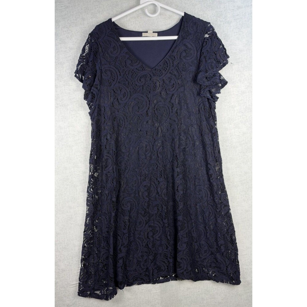 Dana Buchman Navy Blue Lace Swing Shift Dress Size XL Stretch Formal Party